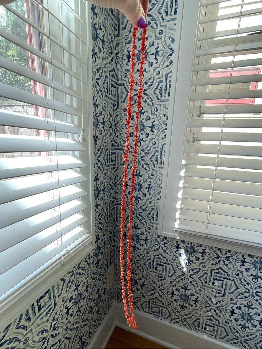Vintage/antique coral (?) long necklace no clasp boho